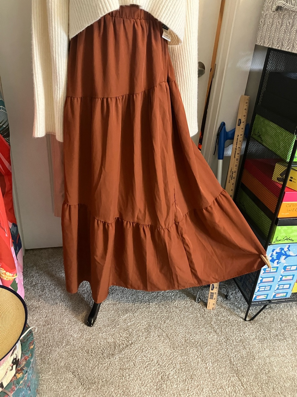 Tiered Maxi Skirt in Rusty Brown